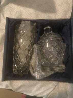 Vintage Crystal Cut Glass Candy/honey Jar and Vase Set - Clear